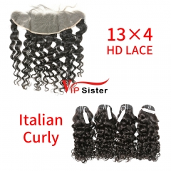 HD Lace Virgin Human Hair Bundle with 13×4 Frontal Italian Curly