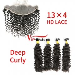 HD Lace Raw Human Hair Bundle with 13×4 Frontal Deep Curly