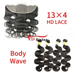 HD Lace Raw Human Hair Bundle with 13×4 Frontal Body Wave