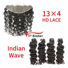 HD Lace Virgin Human Hair Bundle with 13×4 Frontal Indian wave