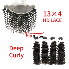 HD Lace Virgin Human Hair Bundle with 13×4 Frontal Deep Curly