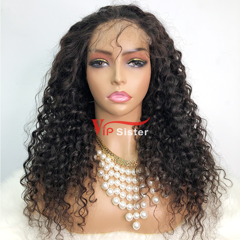 #1b Brazilian Raw Human Hair Transparent 4x4 closure wig deep curly