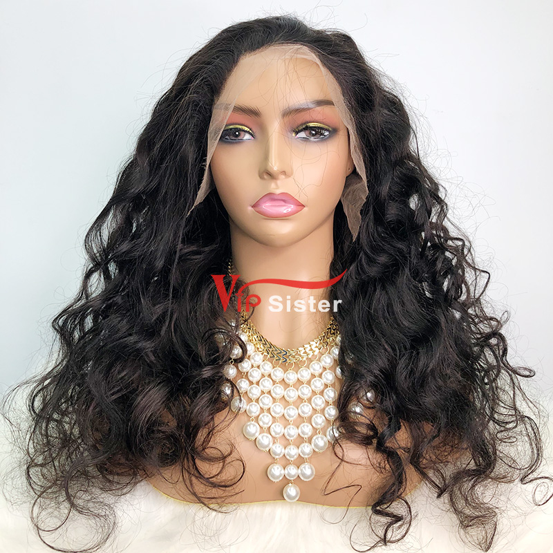 Natural #1b Brazilian Virgin Human Hair Transparent Lace 13x4 frontal wig ocean wave