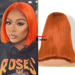 Straight orange Color Transparent Lace 13X4 Bob Wig