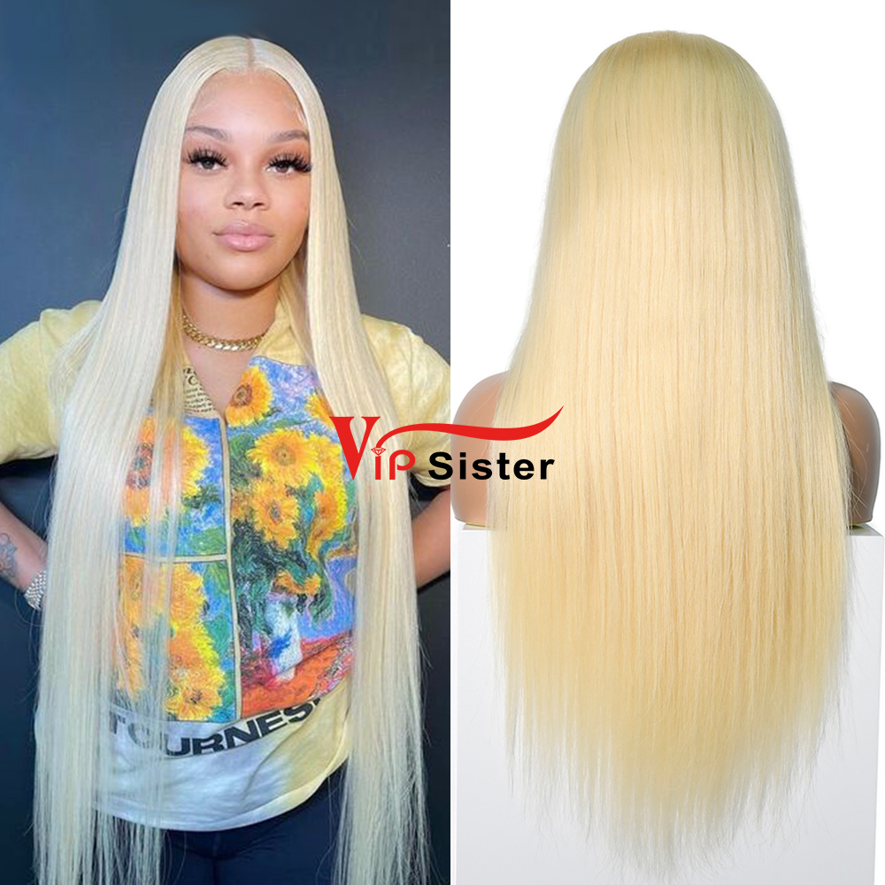 #613 Blonde European Raw Human Hair Transparent Full Lace Wig Straight