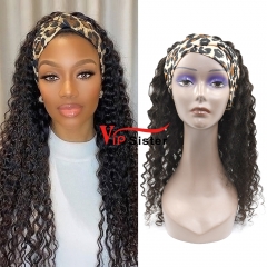 #1b Brazilian Raw Human Hair Head Band Wig Deep Curly