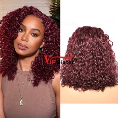 Indian Curly 99j Color Transparent Lace 13X4 Bob Wig