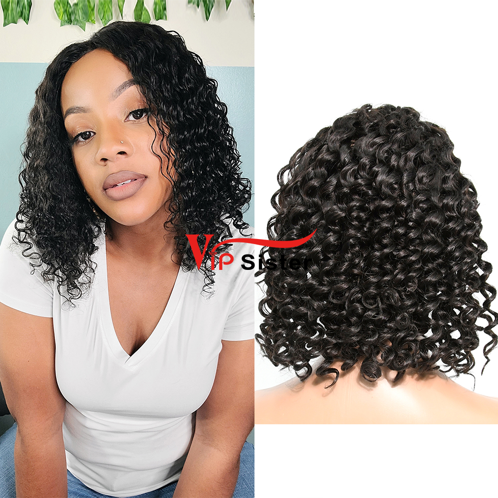 Deep Curly Natural Color Transparent Lace 13X4 Bob Wig