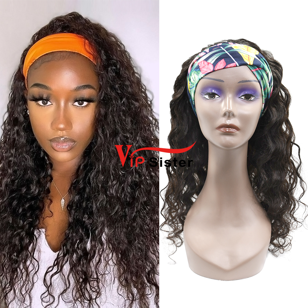 #1b Brazilian Virgin Human Hair Head Band Wig Deep Wave