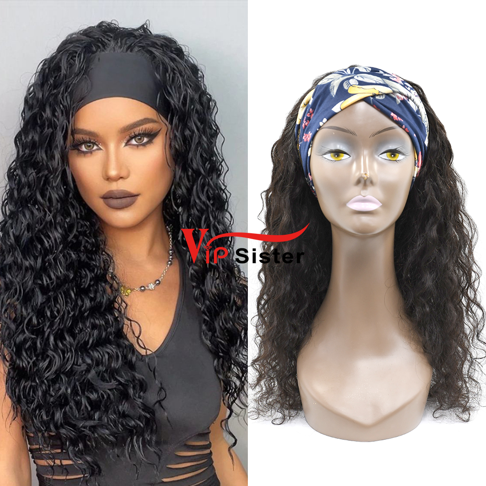 #1b Brazilian Raw Human Hair Head Band Wig Indian Curly