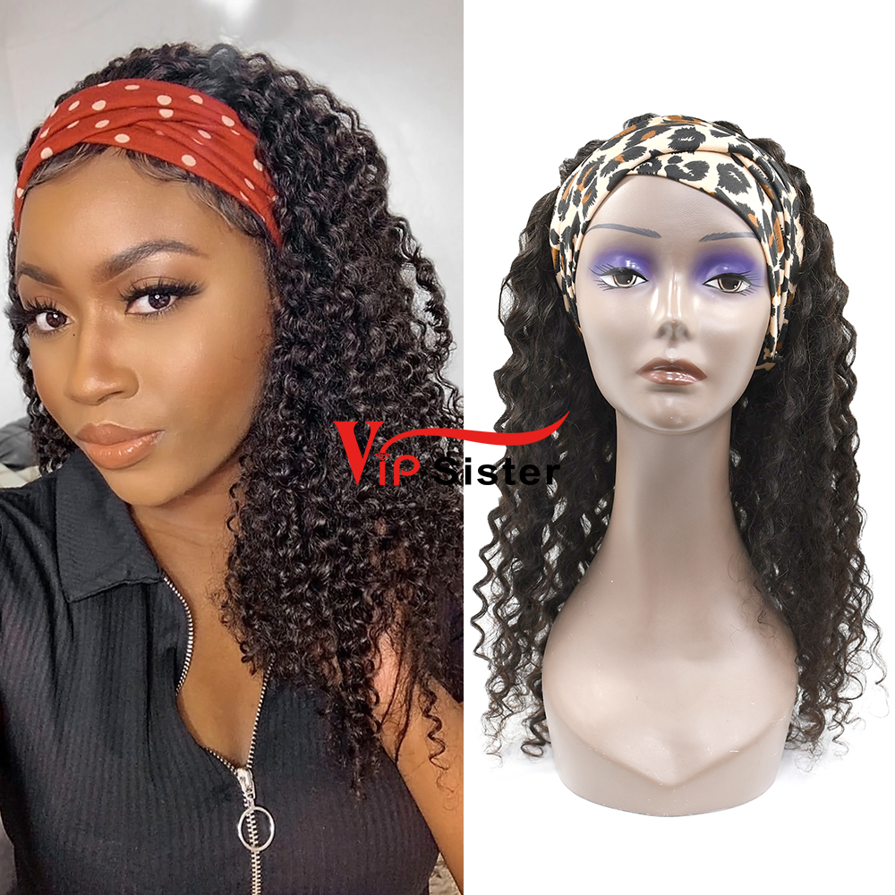 #1b Brazilian Virgin Human Hair Head Band Wig Deep Curly