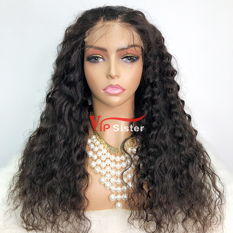 #1b Brazilian Raw Human Hair Transparent 4x4 closure wig indian curly