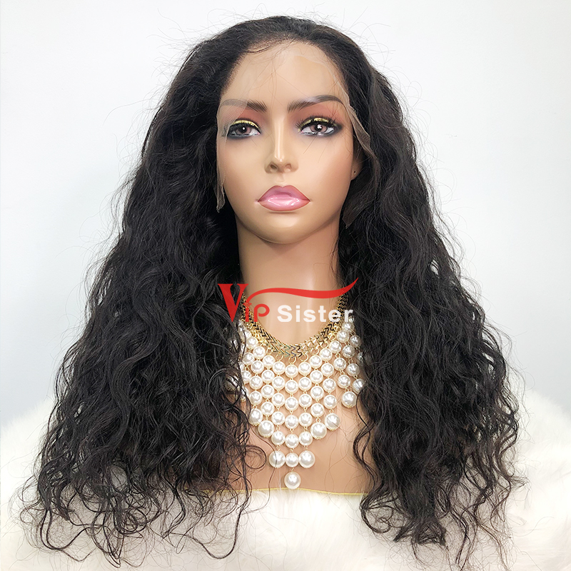 #1b Brazilian Raw Human Hair Transparent Lace 13x4 Frontal wig indian wavy