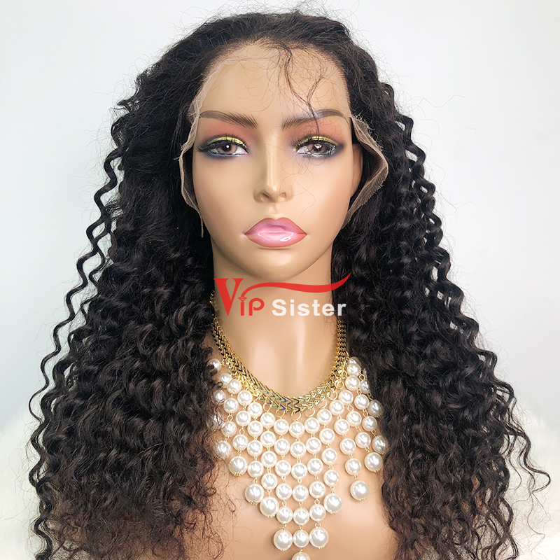 #1b Brazilian Raw Human Hair Transparent Lace 13x4 Frontal wig deep curly