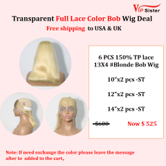 Vipsister 6 PCS 13X4 Transparent Full Lace Bob Wig Free Shipping