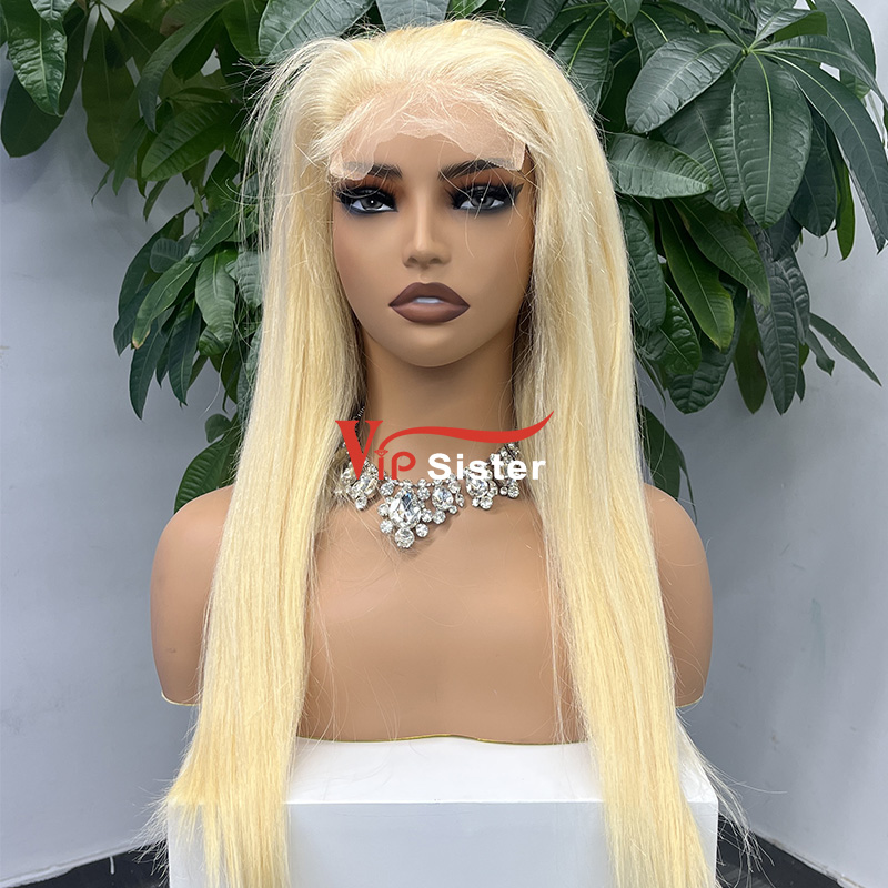 #613 Blonde European Raw Human Hair HD 5×5 closure wig Straight