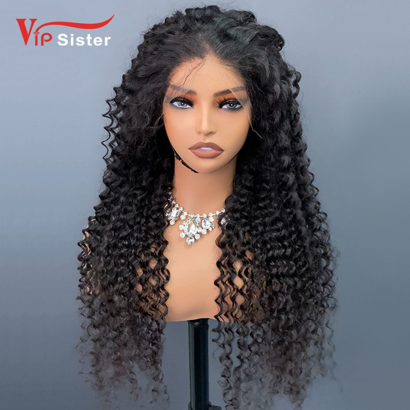 #1b Brazilian Raw Human Hair Transparent Lace 13x4 Frontal wig deep curly