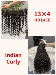 Virgin Indian Curly 26 28 30 Inch And 13x4 HD Lace 18 Inch  Free Shipping