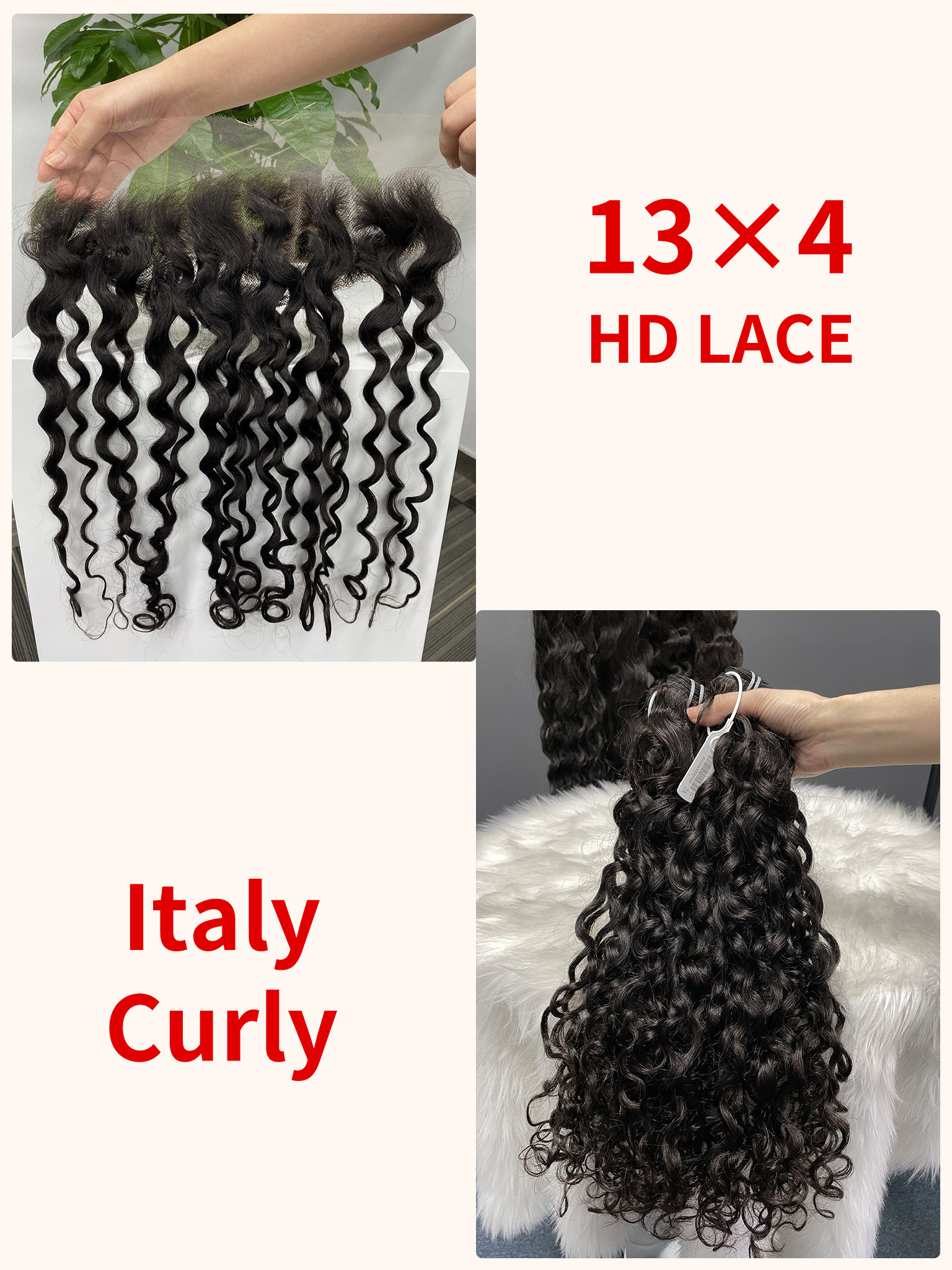 Virgin Italy Curly 16 18 20 Inch And 13x4 HD Lace 16 Inch  Free Shipping