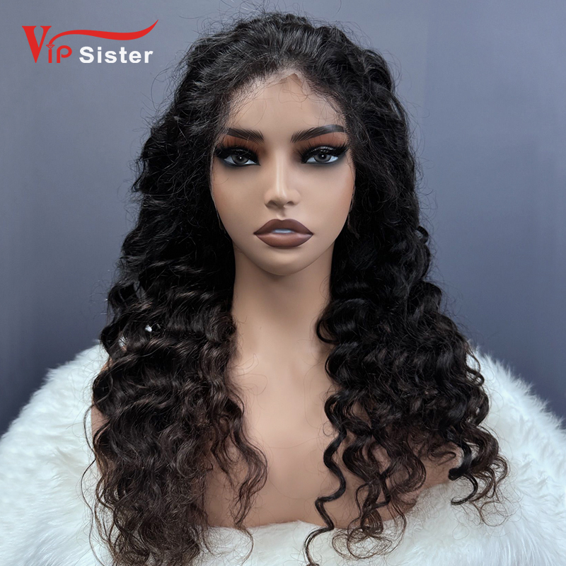 #1b Brazilian Raw Human Hair Transparent Lace 13x4 Frontal wig deep wave