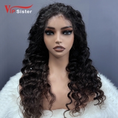 #1b Brazilian Raw Human Hair Transparent Lace 13x4 Frontal wig deep wave