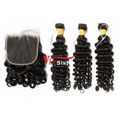 #1b Brazilian Raw Human Hair Weft with 5×5 Closure Deep Wave