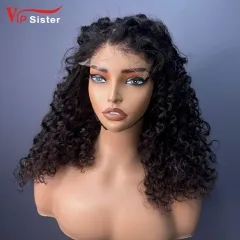 #1b Brazilian Raw Human Hair Transparent 5x5 closure wig deep curly