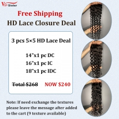 Vipsister 3PCS 5×5 HD Lace Deal Free Shipping