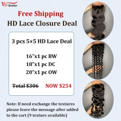 Vipsister 3PCS 5×5 HD Lace Deal Free Shipping