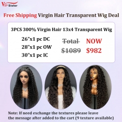 Vipsister 3PCS 13×4 Transparent Lace Frontal  Wig Deal Free Shipping