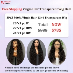 Vipsister 3PCS 13×4 Transparent Lace Frontal  Wig Deal Free Shipping