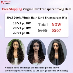 Vipsister 3PCS 13×4 Transparent Lace Frontal  Wig Deal Free Shipping