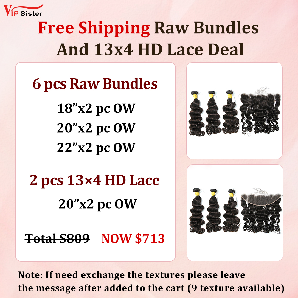 Vipsister 6PCS Raw Bundles And 2PCS 13×4 HD Lace Frontal Deal Free Shipping