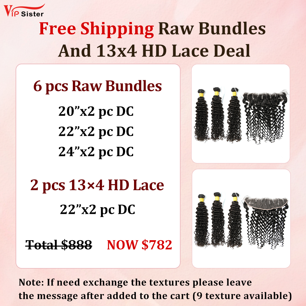 Vipsister 6PCS Raw Bundles And 2PCS 13×4 HD Lace Frontal Deal Free Shipping