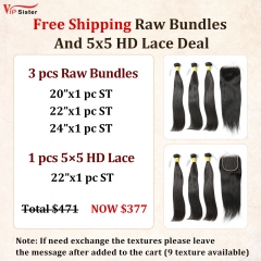 Vipsister 3PCS Raw Bundles And 1PCS 5×5 HD Lace Closure Deal Free Shipping