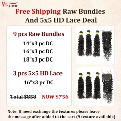 Vipsister 9PCS Raw Bundles And 3PCS 5×5 HD Lace Closure Deal Free Shipping