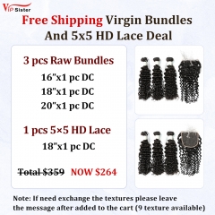 Vipsister 3PCS Virgin Bundles And 1PCS 5×5 HD Lace Closure Deal Free Shipping