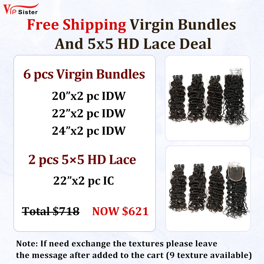 Vipsister 6PCS Virgin Bundles And 2PCS 5×5 HD Lace Closure Deal Free Shipping