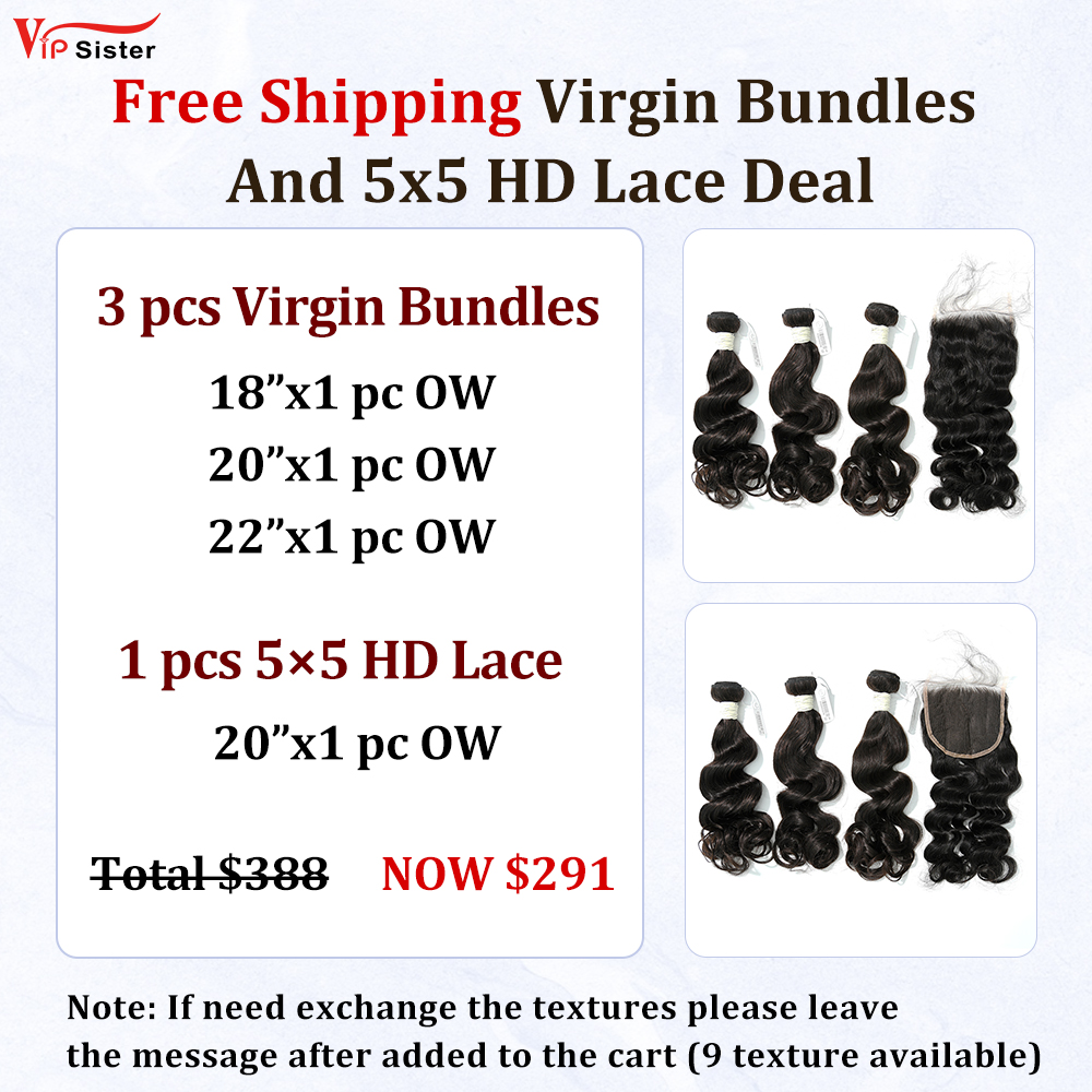 Vipsister 3PCS Virgin Bundles And 1PCS 5×5 HD Lace Closure Deal Free Shipping