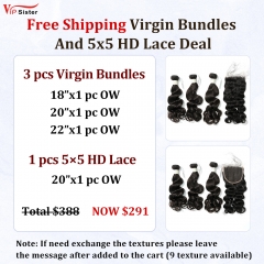 Vipsister 3PCS Virgin Bundles And 1PCS 5×5 HD Lace Closure Deal Free Shipping