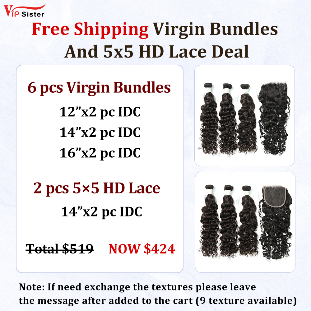 Vipsister 6PCS Virgin Bundles And 2PCS 5×5 HD Lace Closure Deal Free Shipping