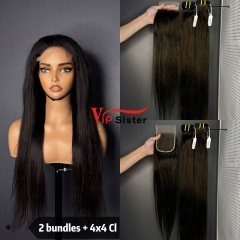 Brazilian 100% Full Cuticle Raw Human Hair Straight 4x4 Closure Wig
