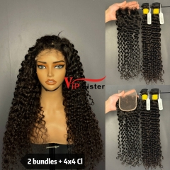 Brazilian 100% Full Cuticle Raw Human Hair Deep curly 4x4 Closure Wig
