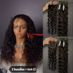 Brazilian 100% Full Cuticle Raw Human Hair Indian wavy 4x4 Closure Wig