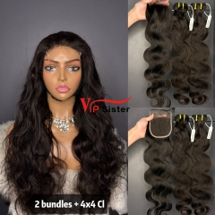 Brazilian 100% Full Cuticle Raw Human Hair Body wave 4x4 Closure Wig