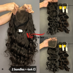 Brazilian 100% Full Cuticle Raw Human Hair Ocean wave 4x4 Closure Wig