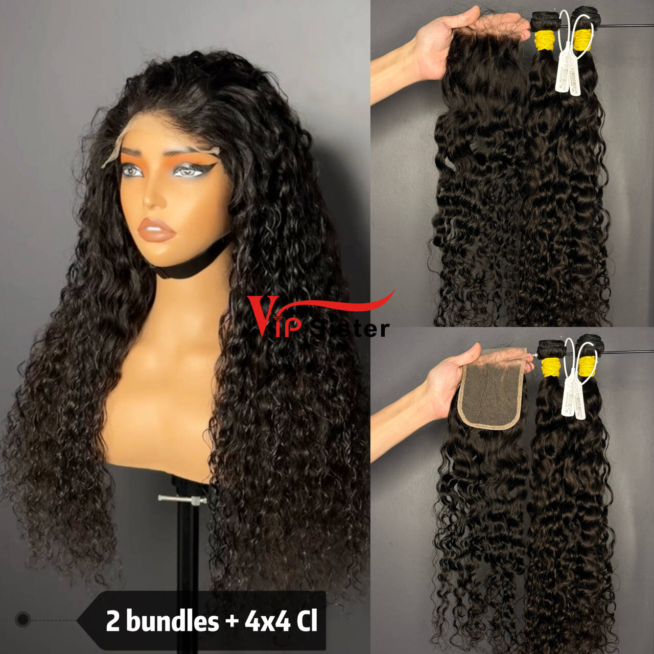 Brazilian 100% Full Cuticle Raw Human Hair Indian curly 4x4 Closure Wig