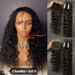 Brazilian 100% Full Cuticle Raw Human Hair Indian wavy 5x5 Closure Wig