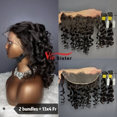 Brazilian 100% Full Cuticle Raw Human Hair Loose wave 13x4 Frontal Wig