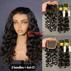 Brazilian 100% Full Cuticle Raw Human Hair Loose wave 4x4 Closure Wig
